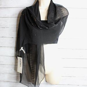 Jockey Vintage Women's Silky Chiffon Fashion Scarf Black Sequin Wrap